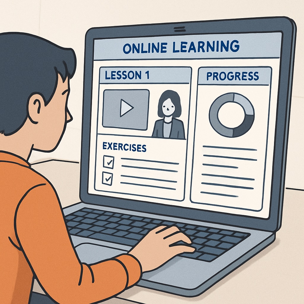 A screenshot of a student navigating an online learning platform, showcasing interactive lessons and progress tracking features. Student exploring an online learning platform for free educational resources.