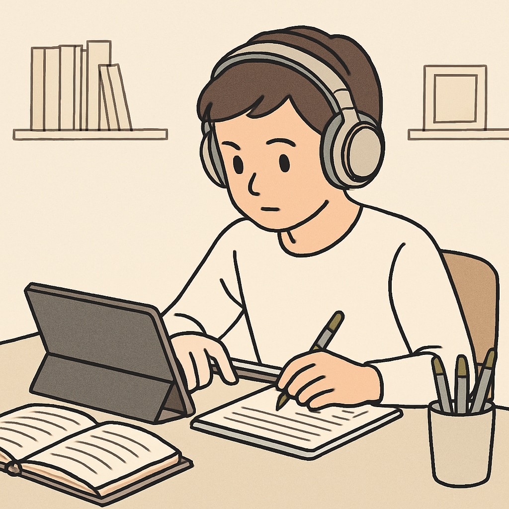 A student studying with assistive tools like a tablet and headphones, illustrating support for learning difficulties in education. A student using assistive tools to overcome learning difficulties in the education system.
