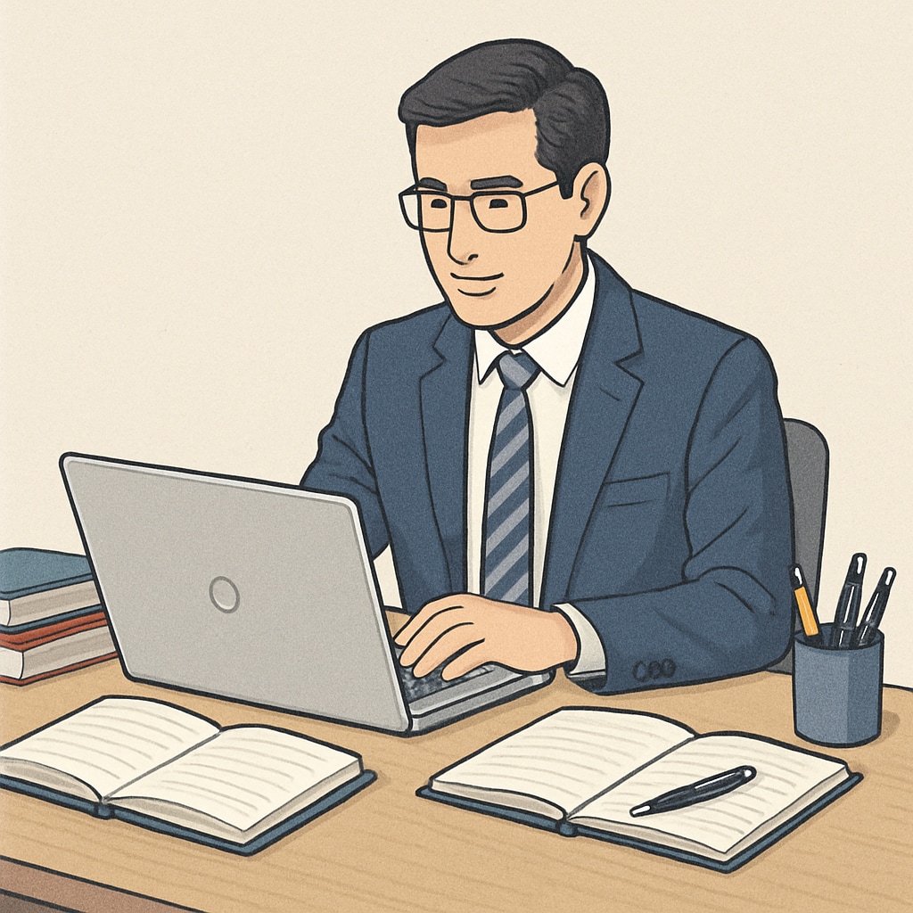 A professional adult studying with a laptop at a desk, symbolizing balancing work and education. Professional adult balancing work and education while pursuing a master’s degree.