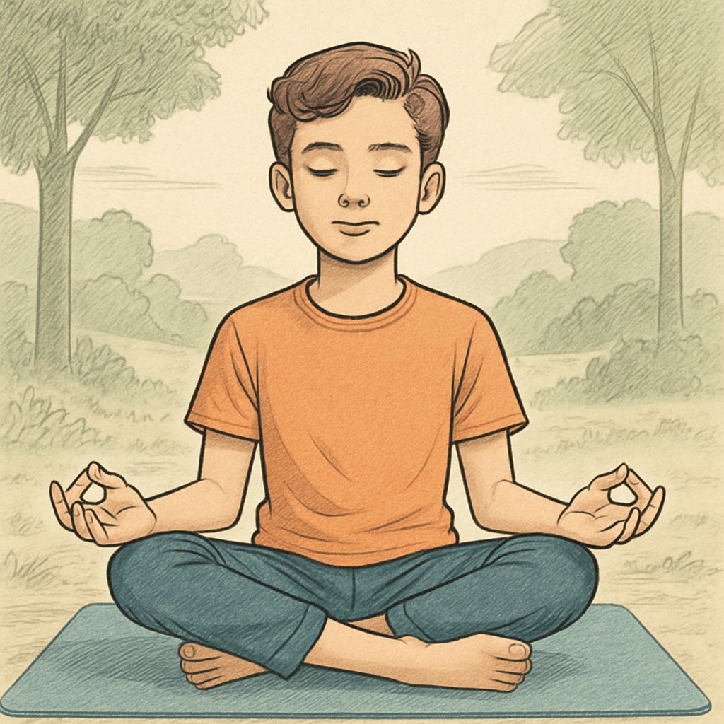 A teen practicing yoga or meditation in a peaceful setting, emphasizing the importance of mindfulness and stress management. Teen doing yoga to highlight the role of healthy habits in academic success.