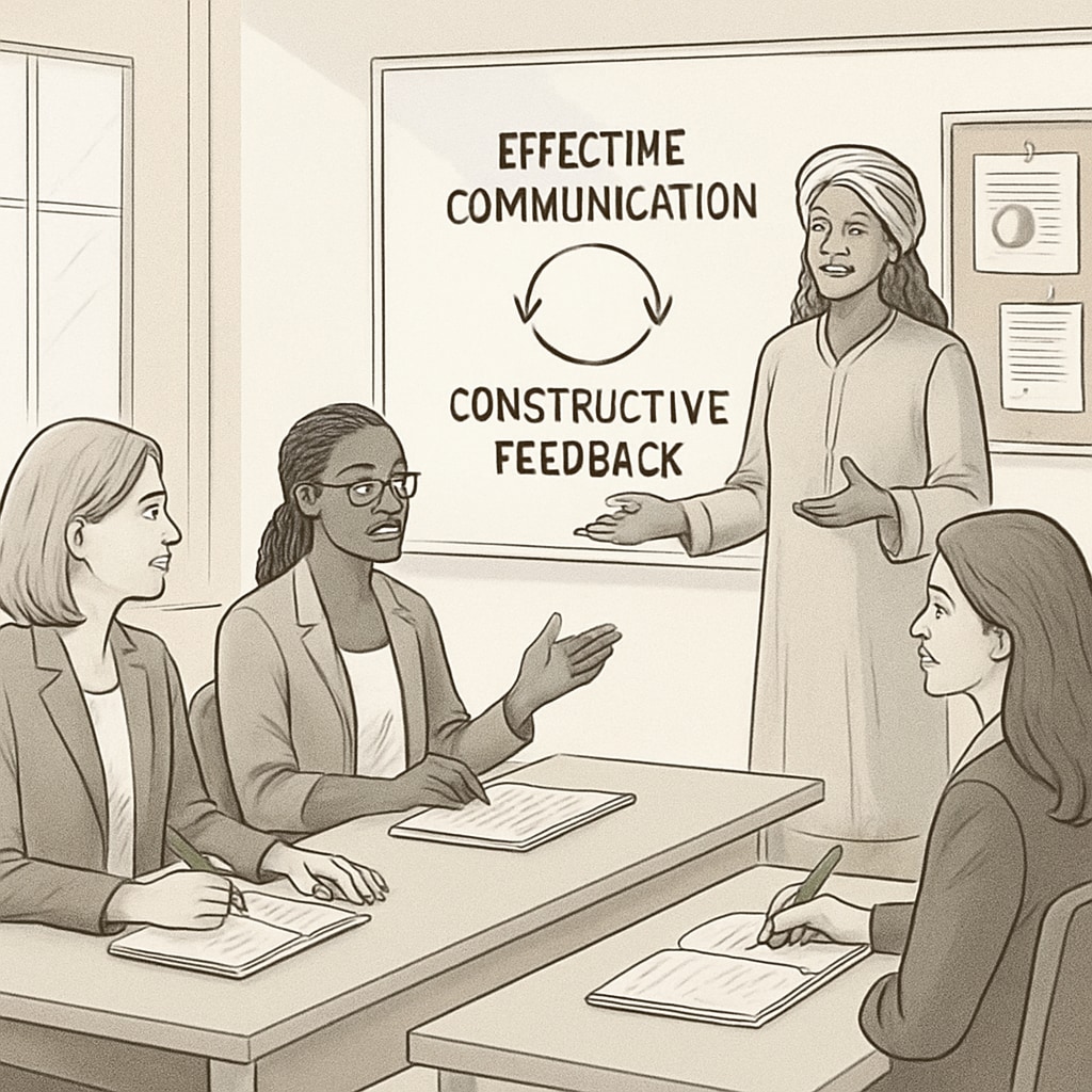 A group of female entrepreneurs participating in a workshop inspired by Sadhguru’s teachings, focusing on communication and feedback practices. Female entrepreneurs practicing feedback techniques inspired by Sadhguru.