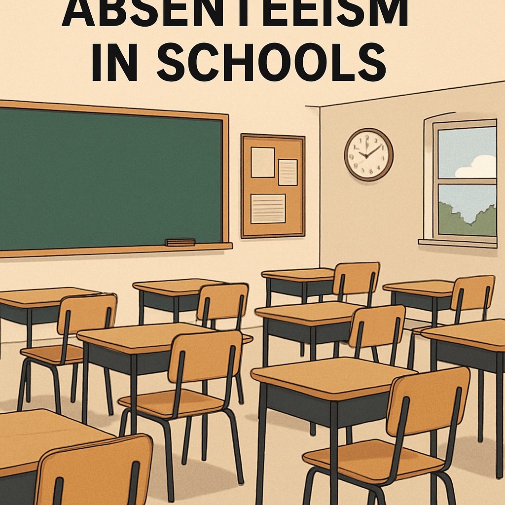 A classroom with empty desks, symbolizing absenteeism in schools. Empty desks in a classroom representing absenteeism and strict attendance policies.