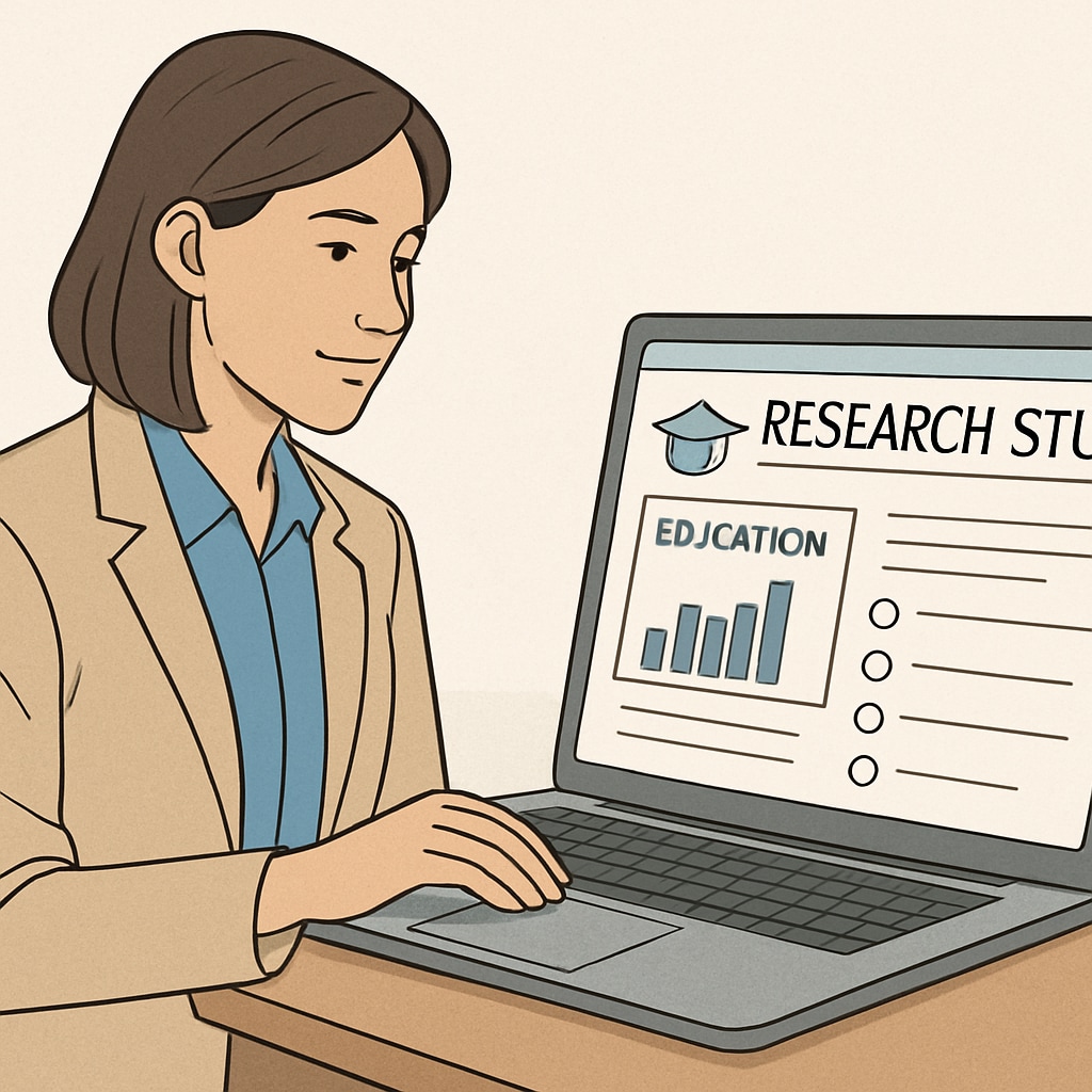 A close-up of a teacher on a laptop, participating in an online research study related to education. Teacher participating in an online reading comprehension study about text complexity.