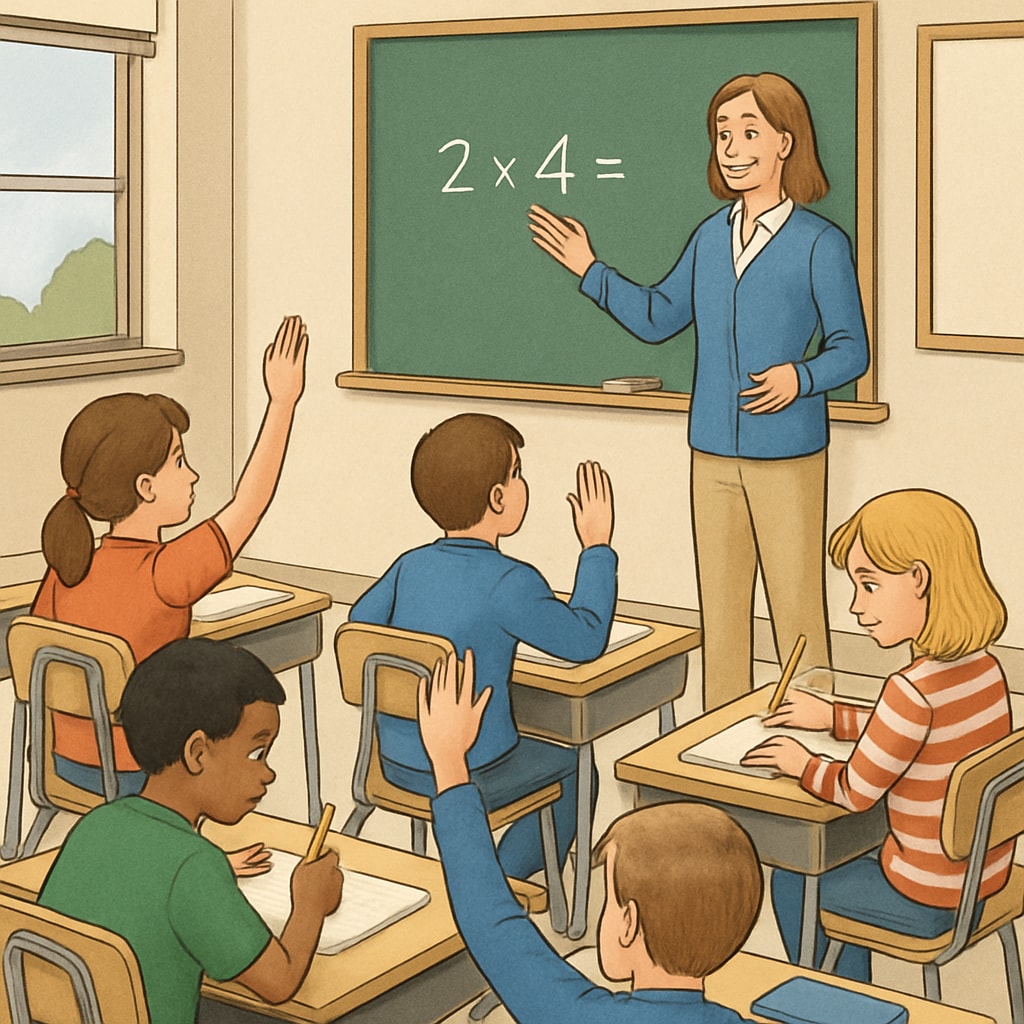 A classroom setting with students actively engaged in learning while a teacher instructs at the front. Classroom environment focusing on willing students and effective learning resources.