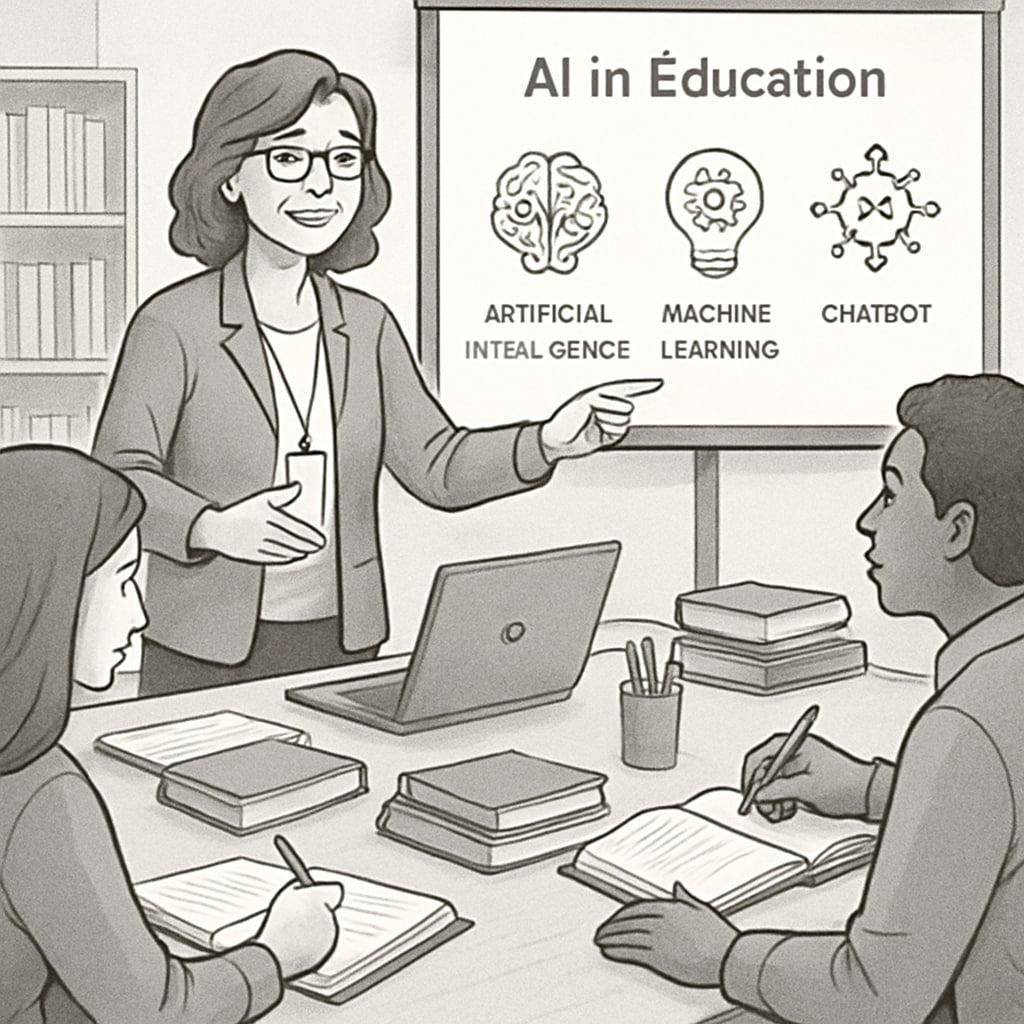 An educator participating in a workshop to learn how to integrate AI tools effectively in their teaching practices. Teacher training workshop for effective AI integration in education.