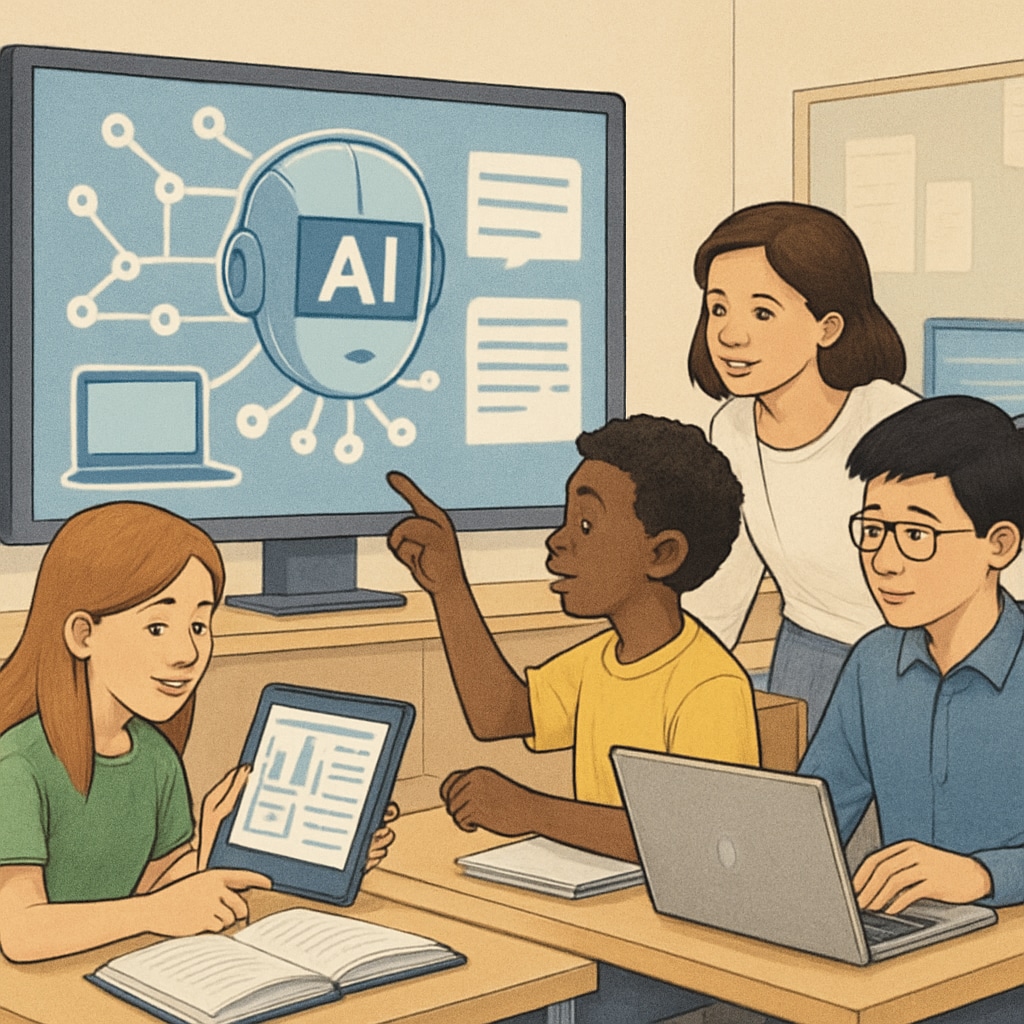 Students using AI tools in a classroom to enhance learning and career preparation.