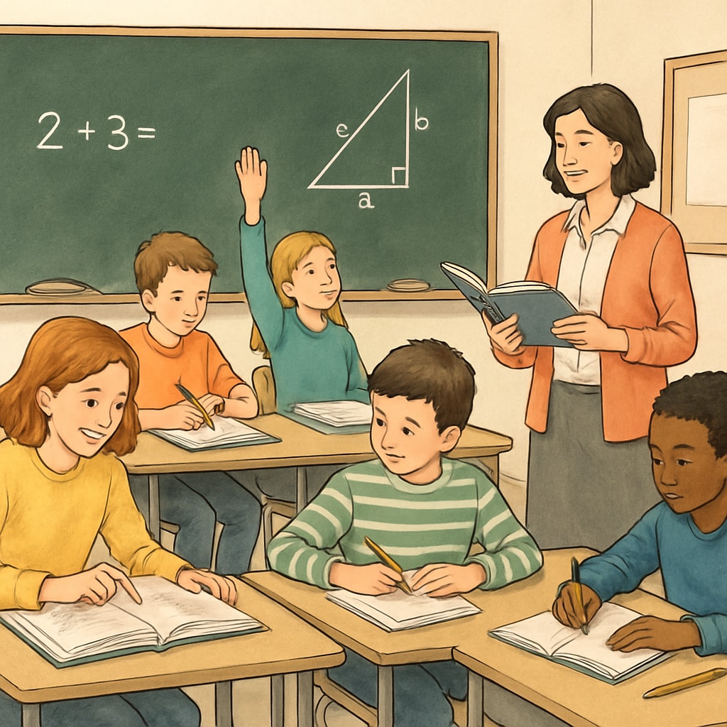A classroom environment where students are fully engaged in learning, free from digital distractions. Students in a classroom learning without mobile phones, focusing on their teacher.