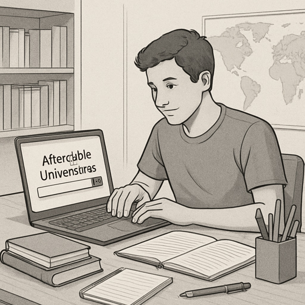 Student researching affordable universities online