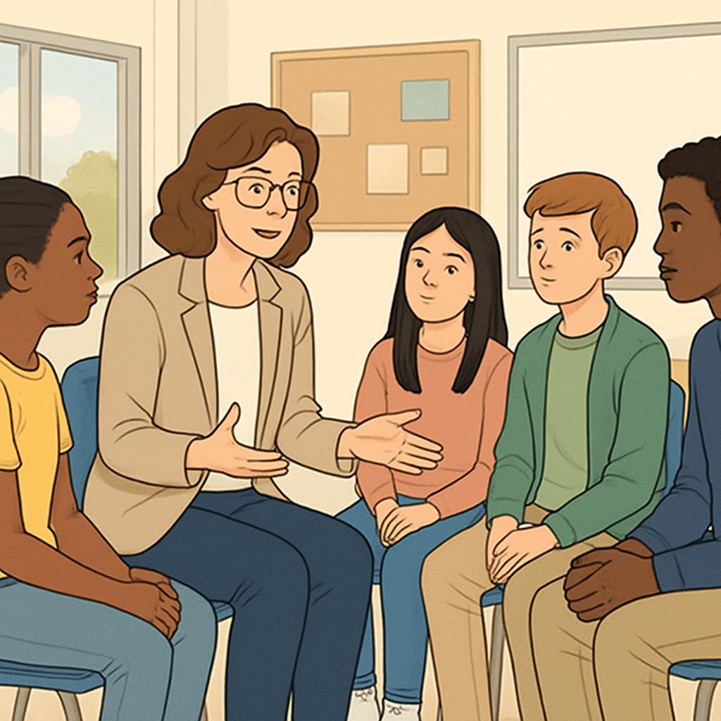 School counselor providing emotional and academic guidance to students.