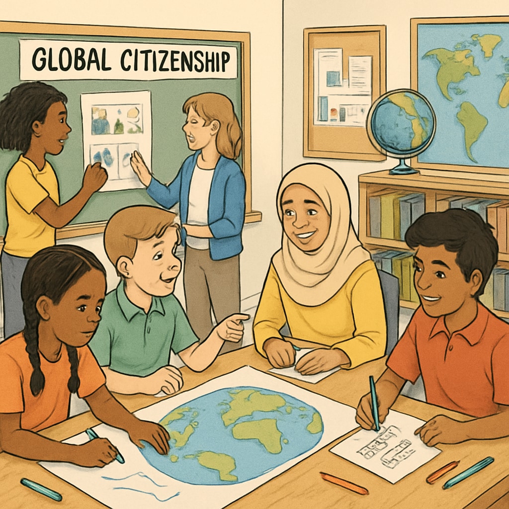 Students in a classroom project highlighting the role of K12 education in cultural preparation for studying abroad.