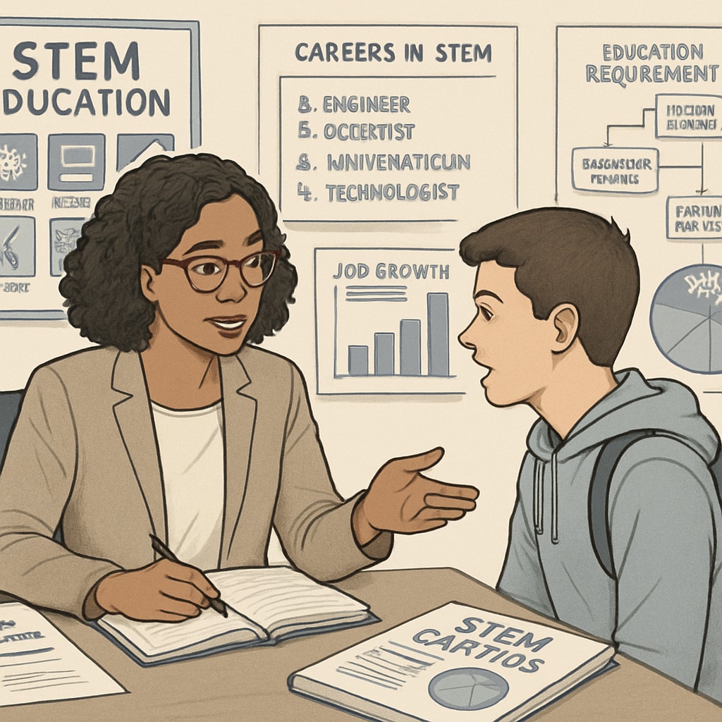 High school counselor advising a student on STEM career options.