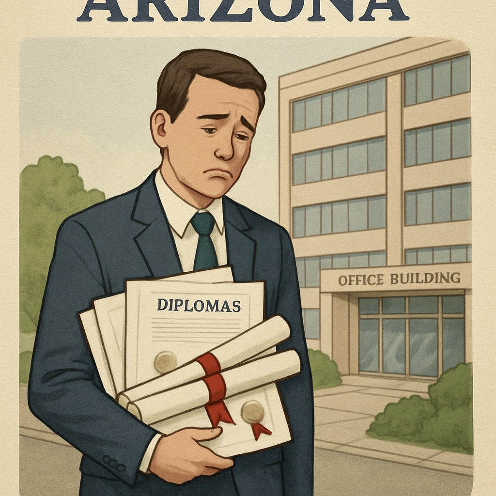A professional in Arizona holding multiple degrees but being rejected due to outdated employment criteria. Professional with multiple degrees facing employment rejection in Arizona due to outdated criteria.