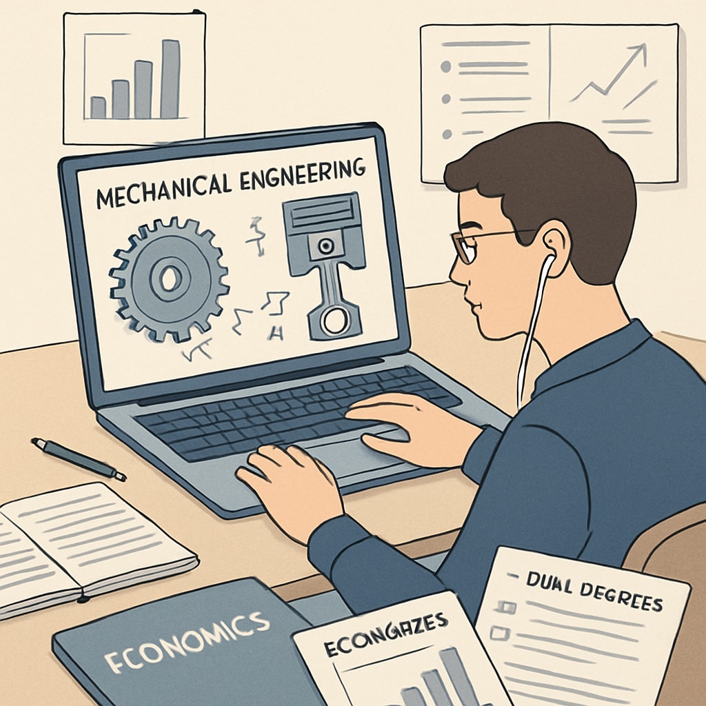 Online student studying mechanical engineering and economics.