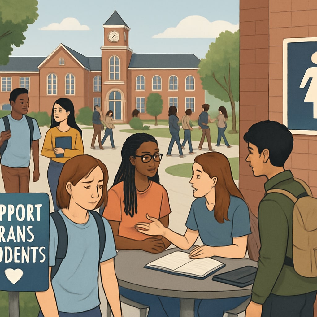 An inclusive university campus with a focus on diversity and challenges faced by transgender students. Represents the broader debate surrounding policies and inclusivity. Brown University campus, highlighting inclusivity and diversity challenges for transgender students