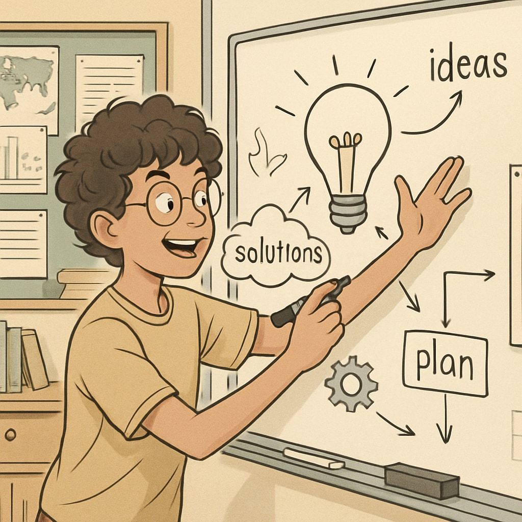 ADHD student brainstorming creative solutions during a classroom activity