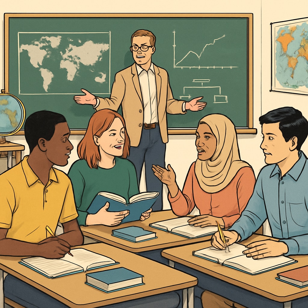A classroom setting with international students representing diverse educational backgrounds, symbolizing the global appeal of U.S. graduate programs. International classroom setting representing U.S. master’s degree programs.