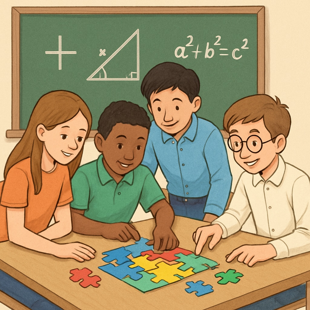 Students collaborating to solve puzzles, showcasing math's role in developing critical thinking.