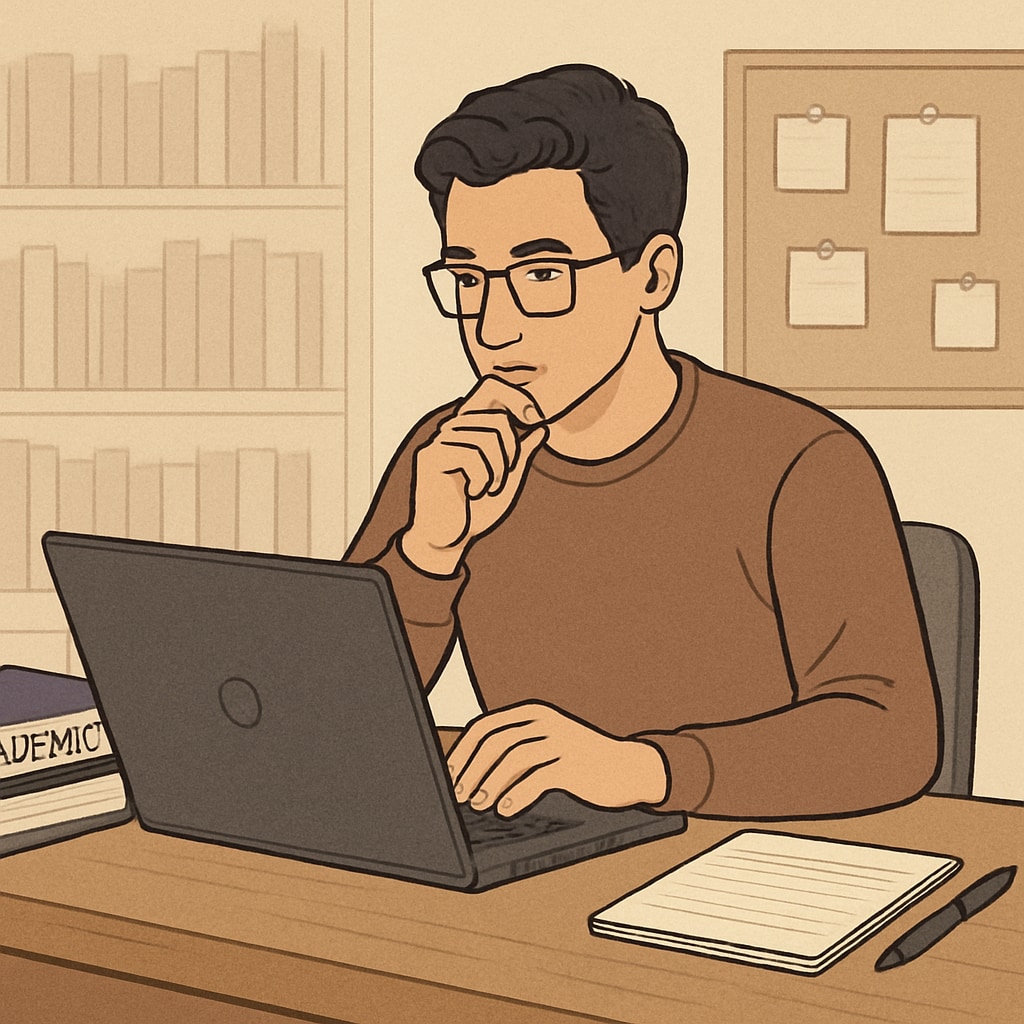 A graduate student drafting an email to a school counselor, illustrating the outreach process for academic interviews. Graduate student writing an email to a school counselor for an academic interview.