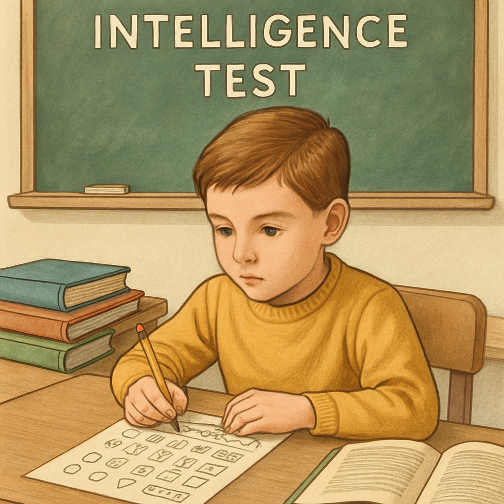 A child taking an intelligence test in a classroom environment, highlighting the importance of structured assessments for gifted children. Child taking an intelligence test for giftedness assessment.
