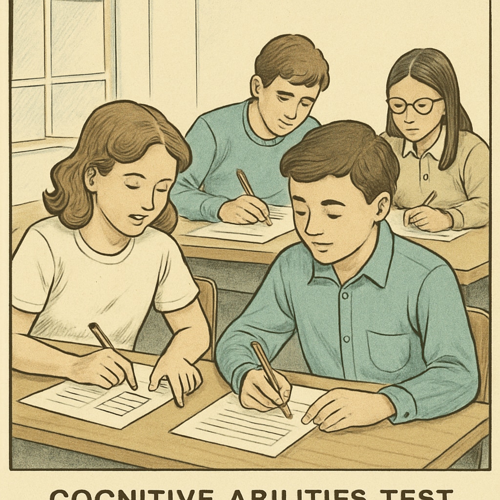 A group of students participating in a Cognitive Abilities Test, emphasizing the group-testing approach. Students taking a Cognitive Abilities Test for giftedness screening.