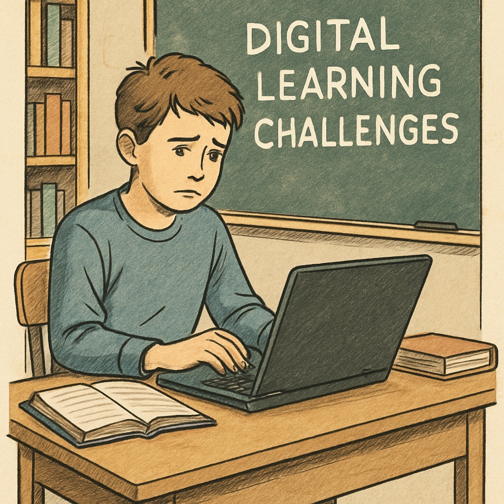 A young student using a laptop in a classroom setting, symbolizing digital learning challenges introduced by age verification laws and VPN use. Student using a laptop in a classroom, representing age verification law impacts and VPN usage