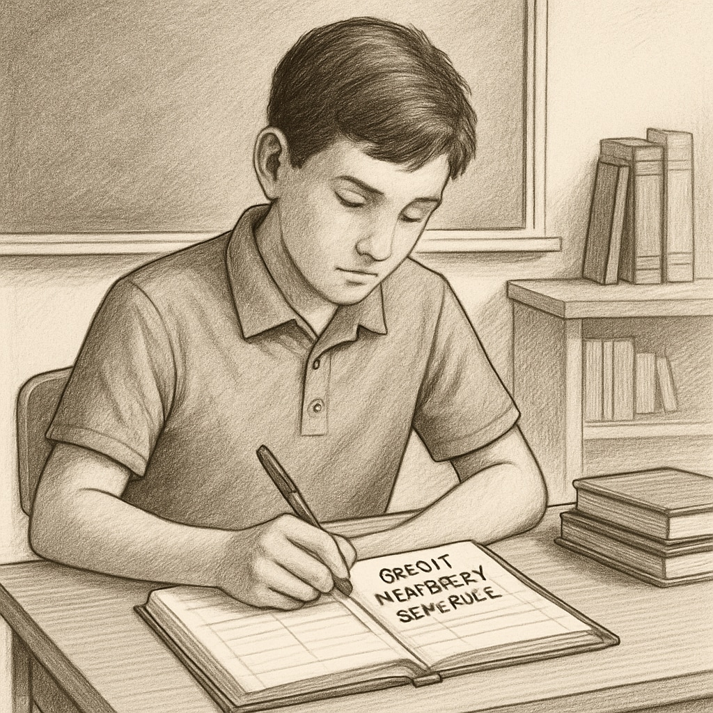 A high school student writing in a planner, organizing their credit recovery schedule. High school student planning credit recovery for graduation.