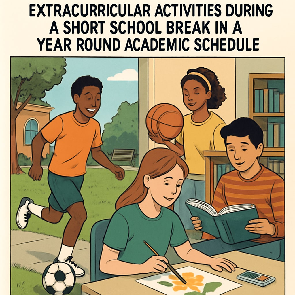 Students participating in extracurricular activities during a short break in a year-round school model.