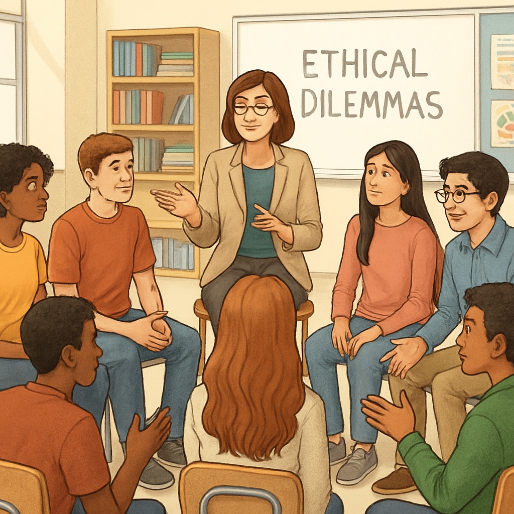 Students discussing ethical dilemmas in a psychology and philosophy class.