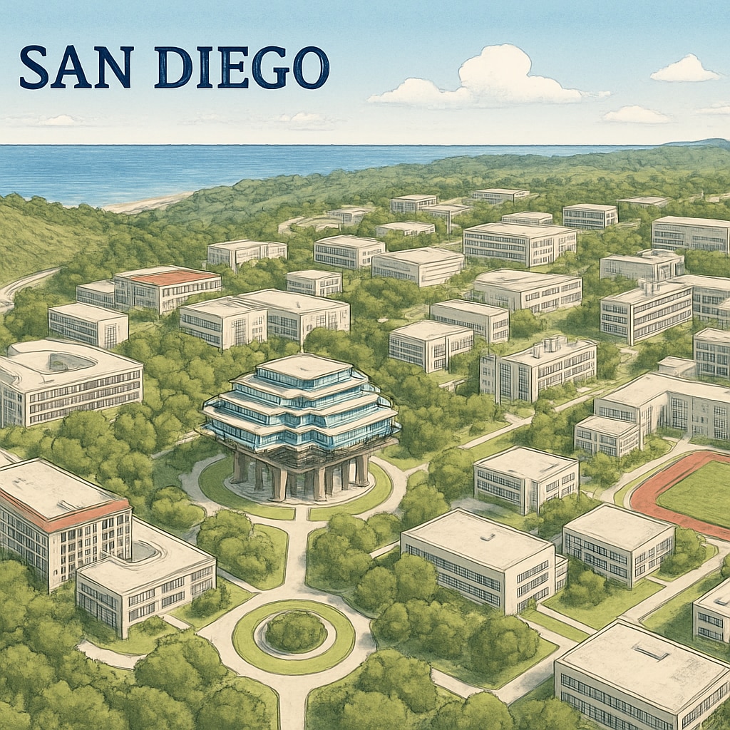 UC San Diego campus view highlighting enrollment-related infrastructure.