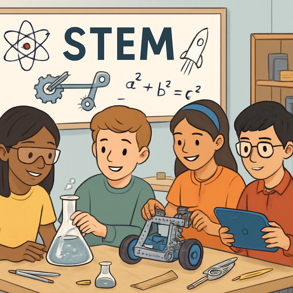 K-12 students engaging in STEM activities, reflecting college readiness.