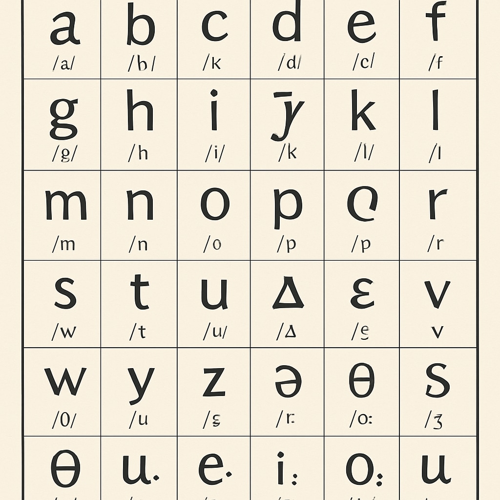An image of the Initial Teaching Alphabet chart, showcasing its 44 simplified characters and their phonetic representations. A chart of the Initial Teaching Alphabet with its simplified phonetic characters.