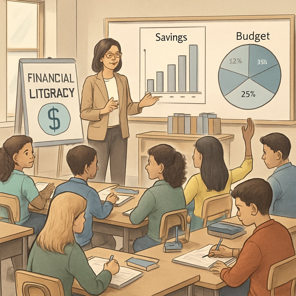 A high school classroom with students attentively participating in a financial literacy workshop High school students learning financial literacy skills