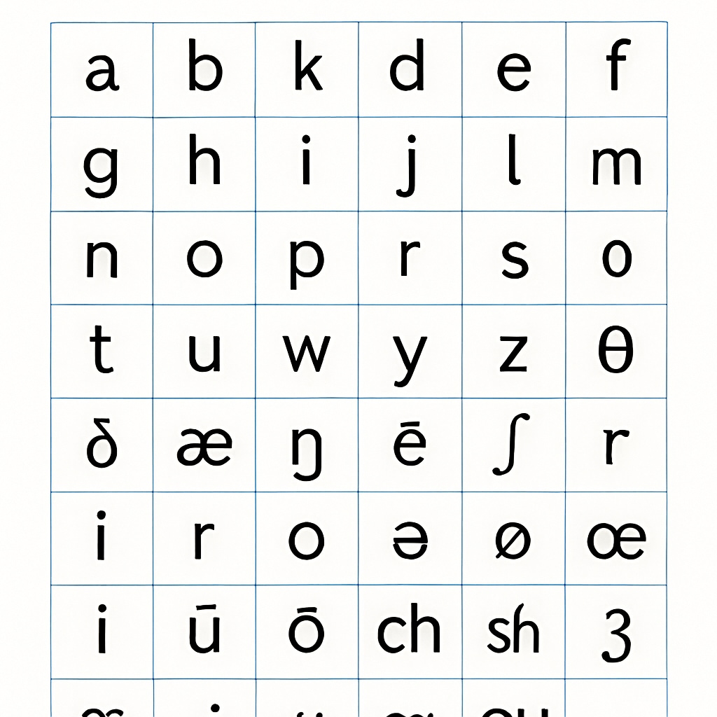 Initial Teaching Alphabet chart showing 44 symbols for phonetic learning.