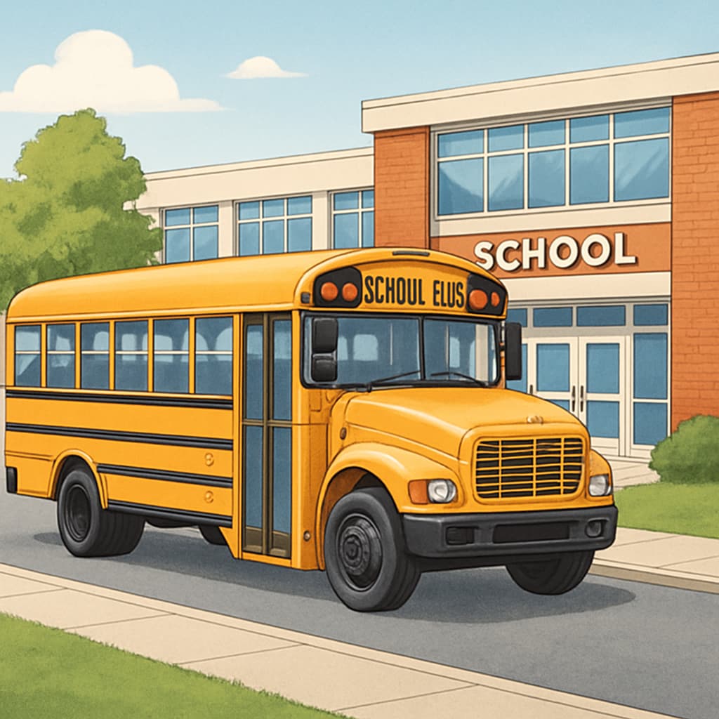 A school bus representing pass-through funding for transportation in K12 budgets.