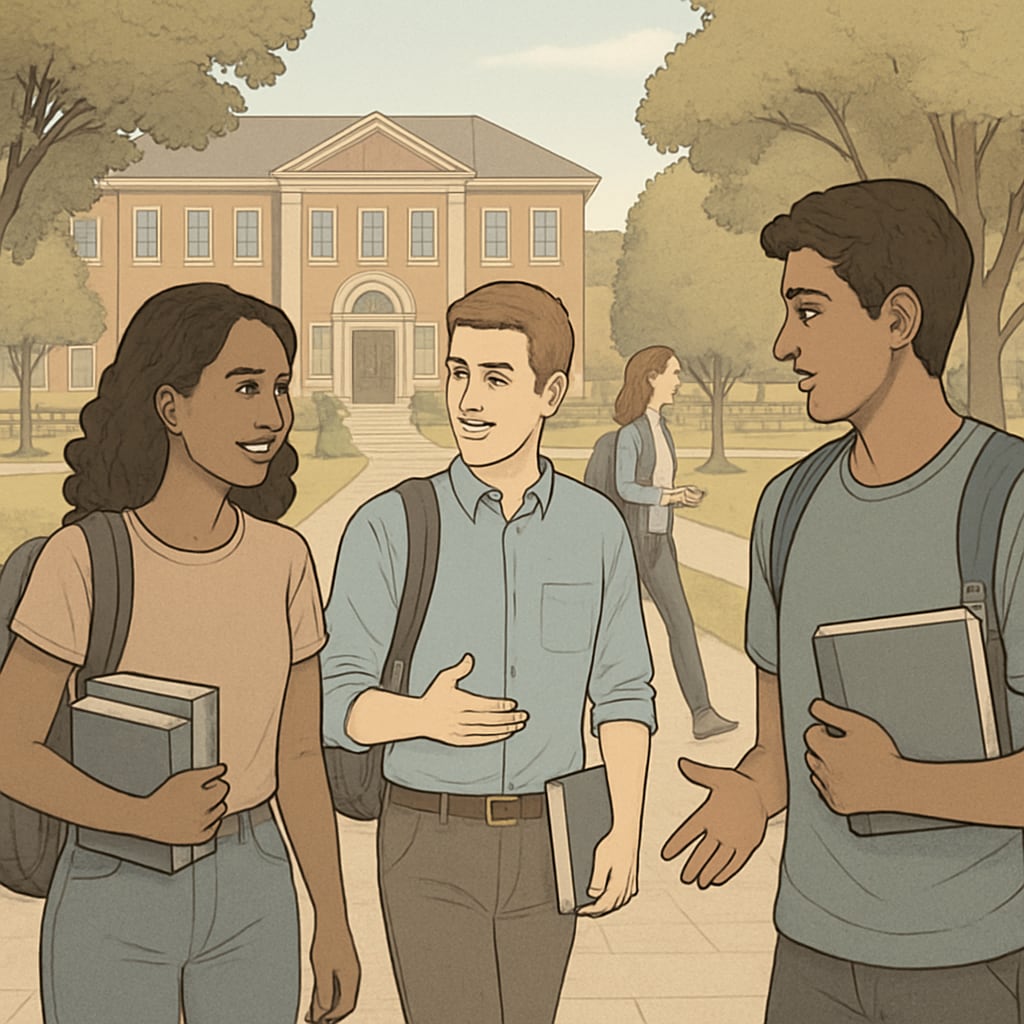 Students exploring university options after A-level results.