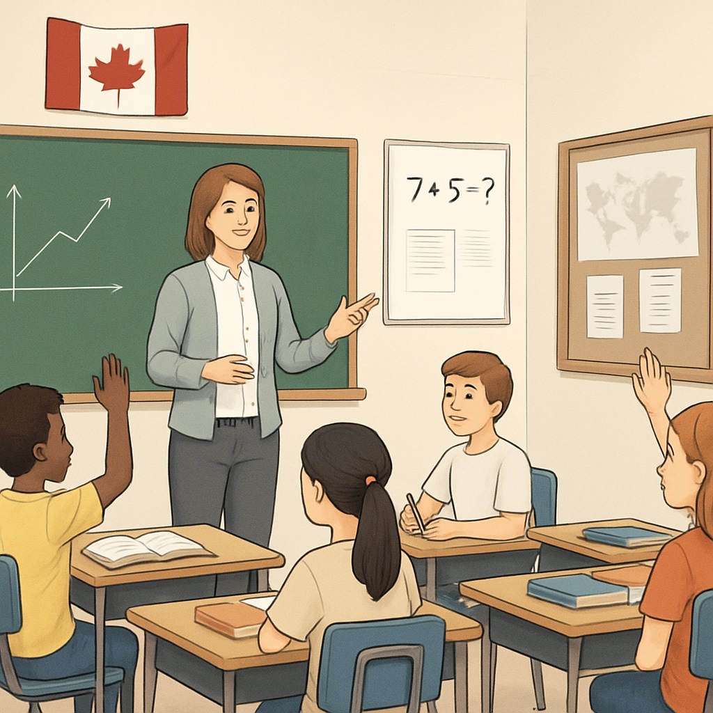 Canadian classroom with teacher and students engaged in learning activity