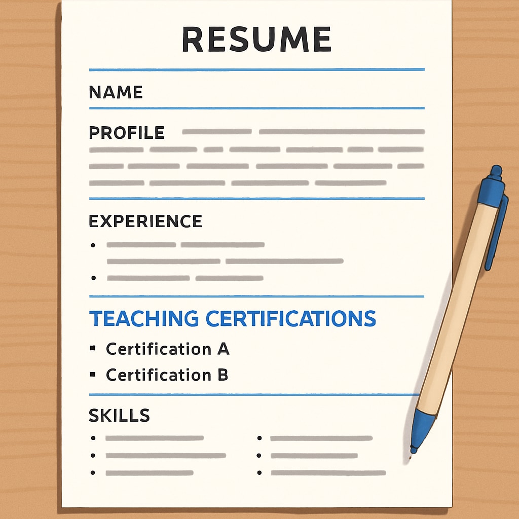 Resume document showcasing teaching certifications and skills for Canada