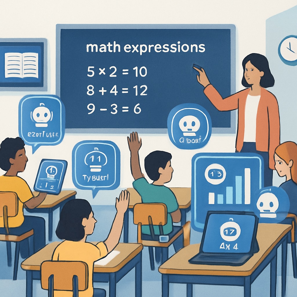 A conceptual image showing a classroom equipped with AI-powered tools assisting students in real-time evaluations. AI-powered tools in a classroom transforming competitive exams.