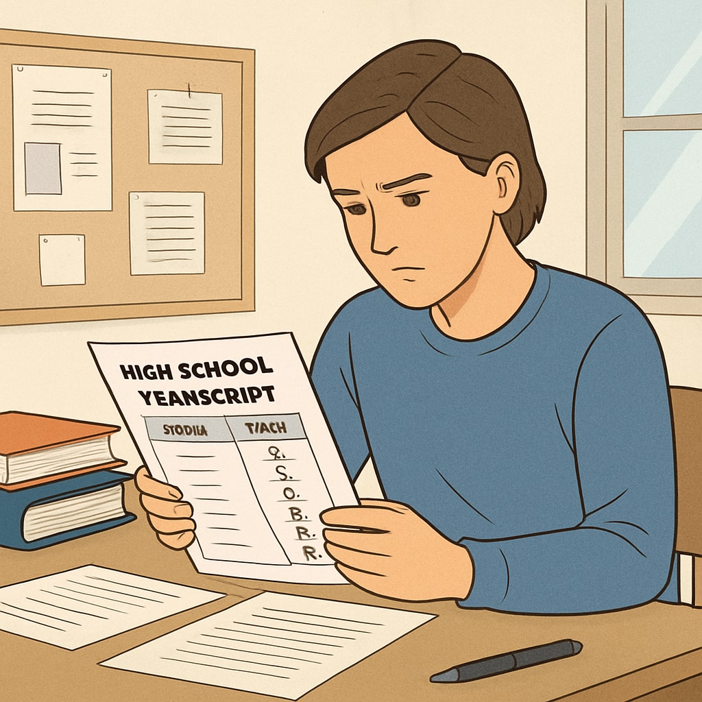 Student reviewing transcript for Harvard University admissions criteria.