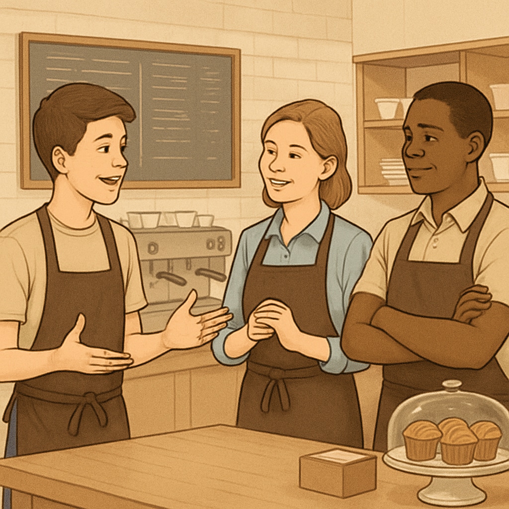 Teenager developing social skills while working part-time at a café.