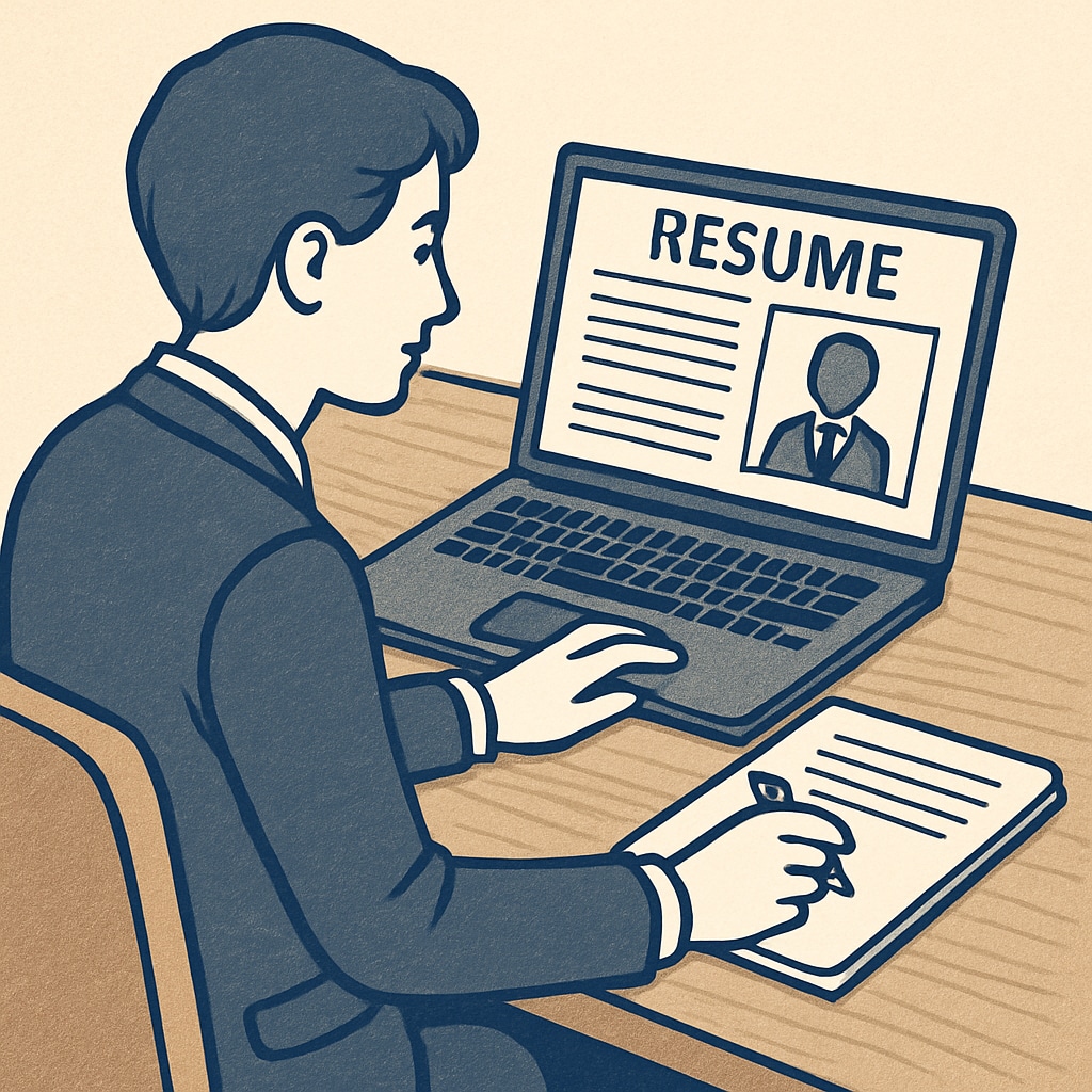 A professional reviewing a resume with a laptop and notepad, symbolizing career improvement assistance. Resume improvement assistance from a Canadian professional.