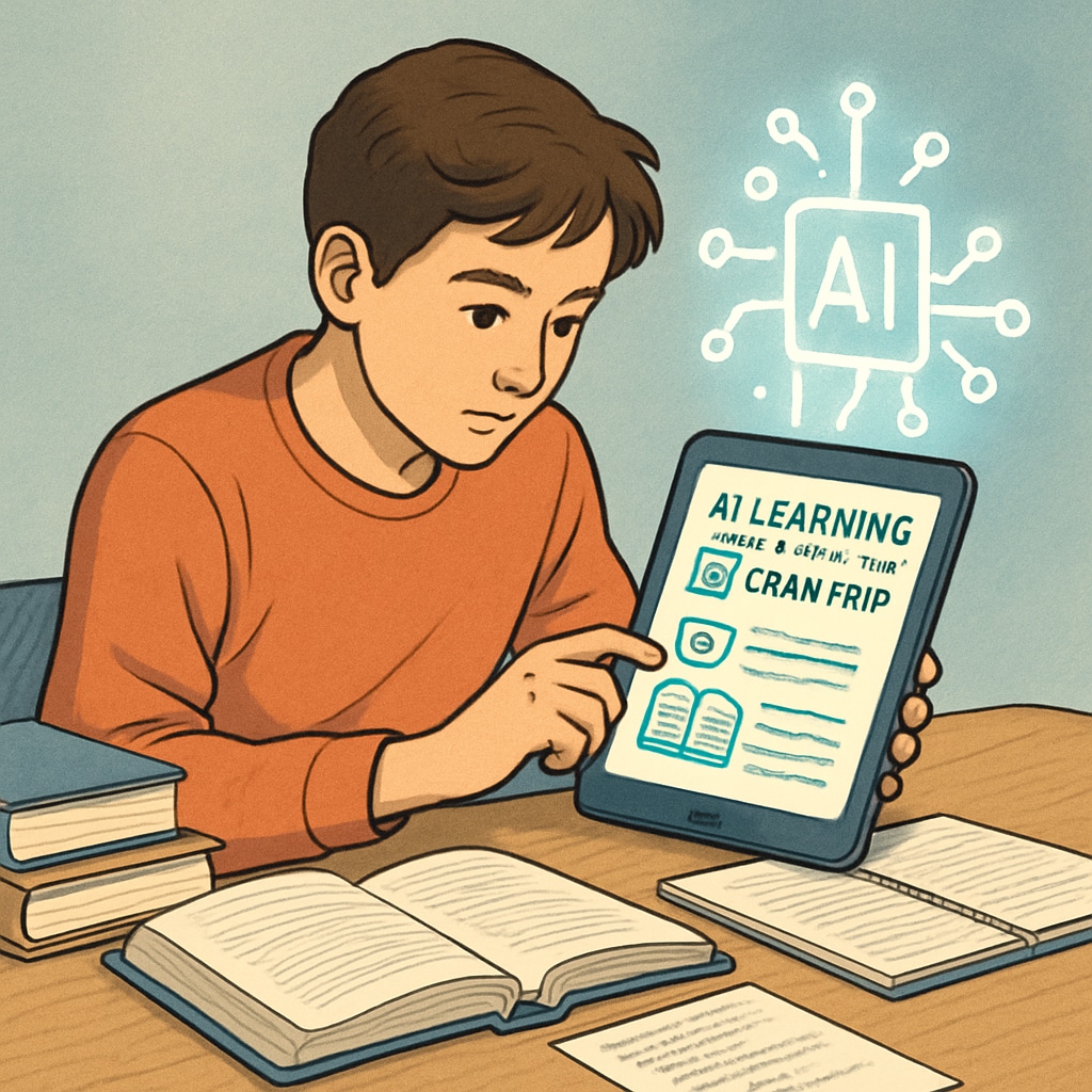 A student using an AI-powered learning app to prepare for exams. The image highlights the integration of technology in education. Student using an AI-powered learning app for competitive exam preparation.