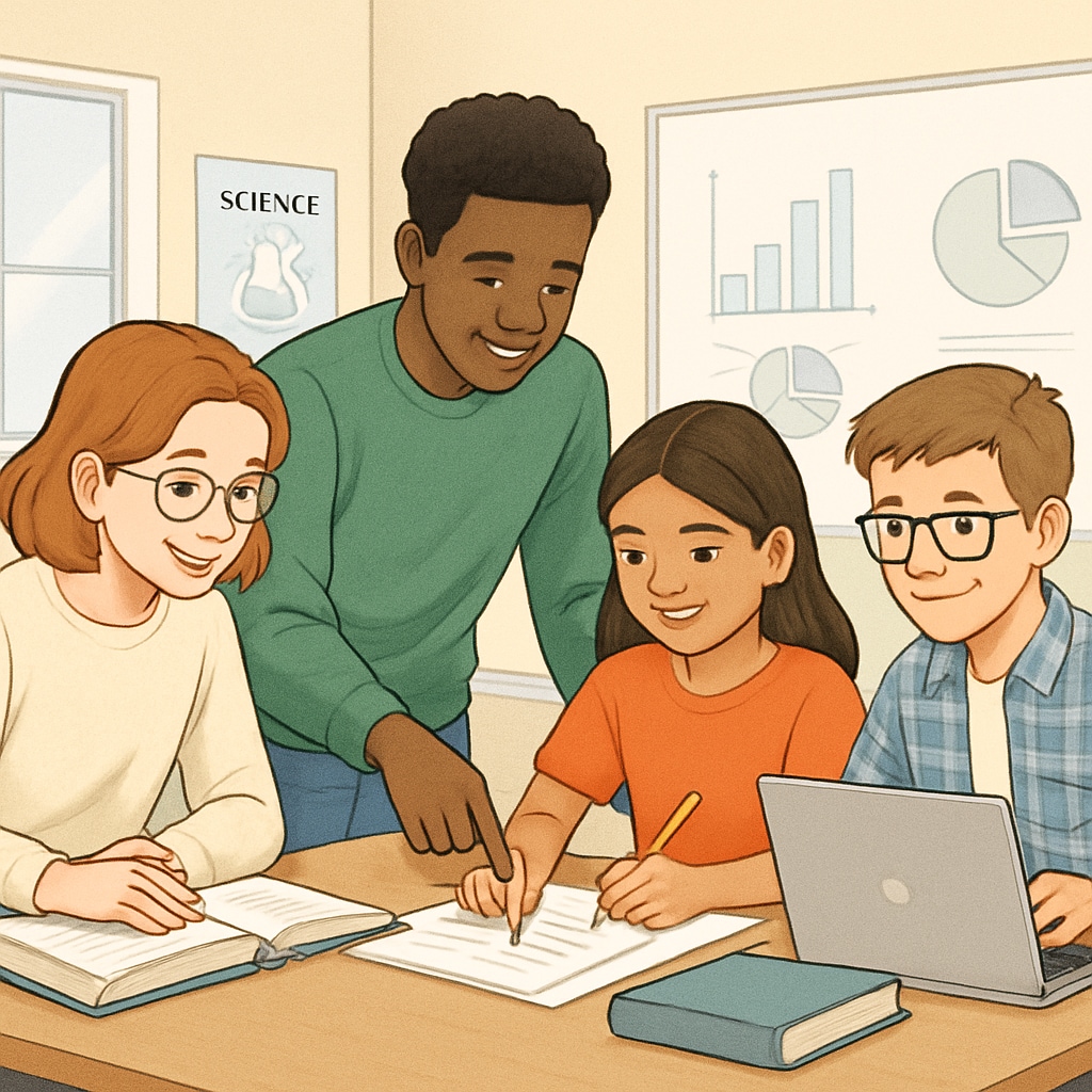 A diverse group of students participating in a team project, representing the holistic criteria considered in admissions. College students working together on a group project.