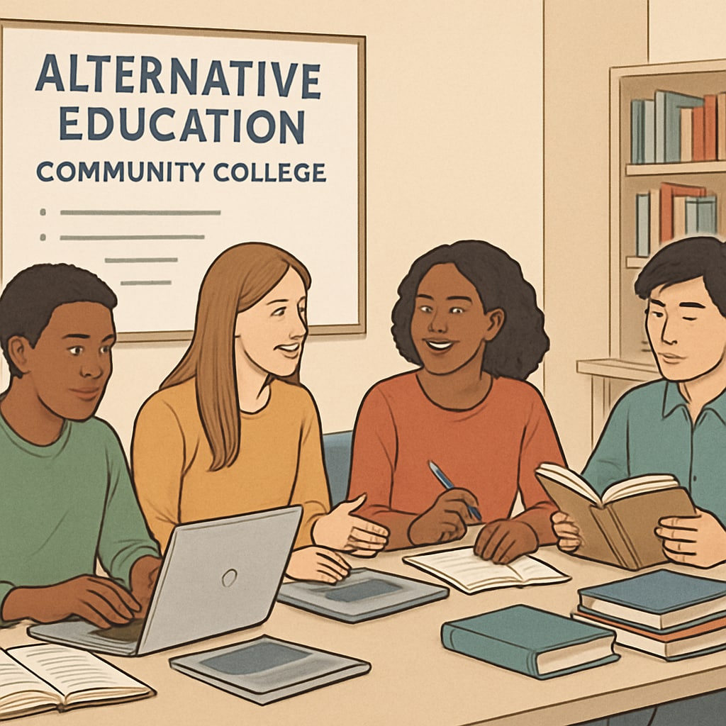 A group of students exploring alternative education opportunities at a community college. Exploring education opportunities with a modified high school diploma