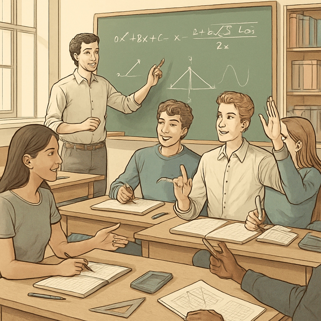 A group of young adults attending a mathematics workshop in a UK classroom setting. Students in a UK classroom focusing on mathematics courses as part of academic recovery.