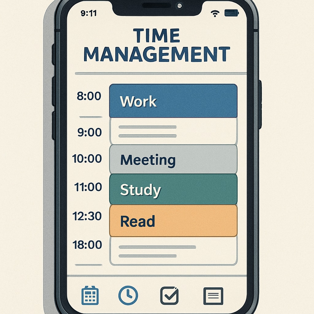 Smartphone with a time management app for balancing work and education.