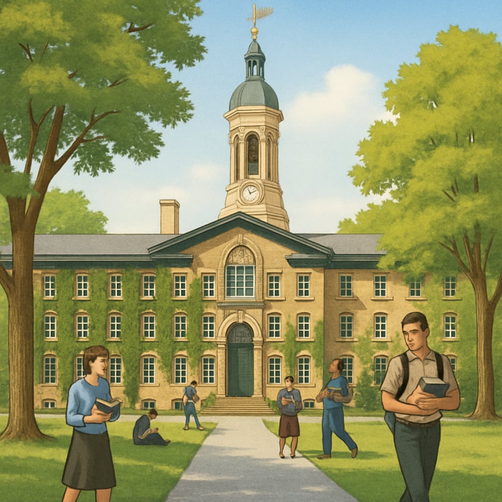 Princeton University campus with students, representing Ivy League overvaluation.