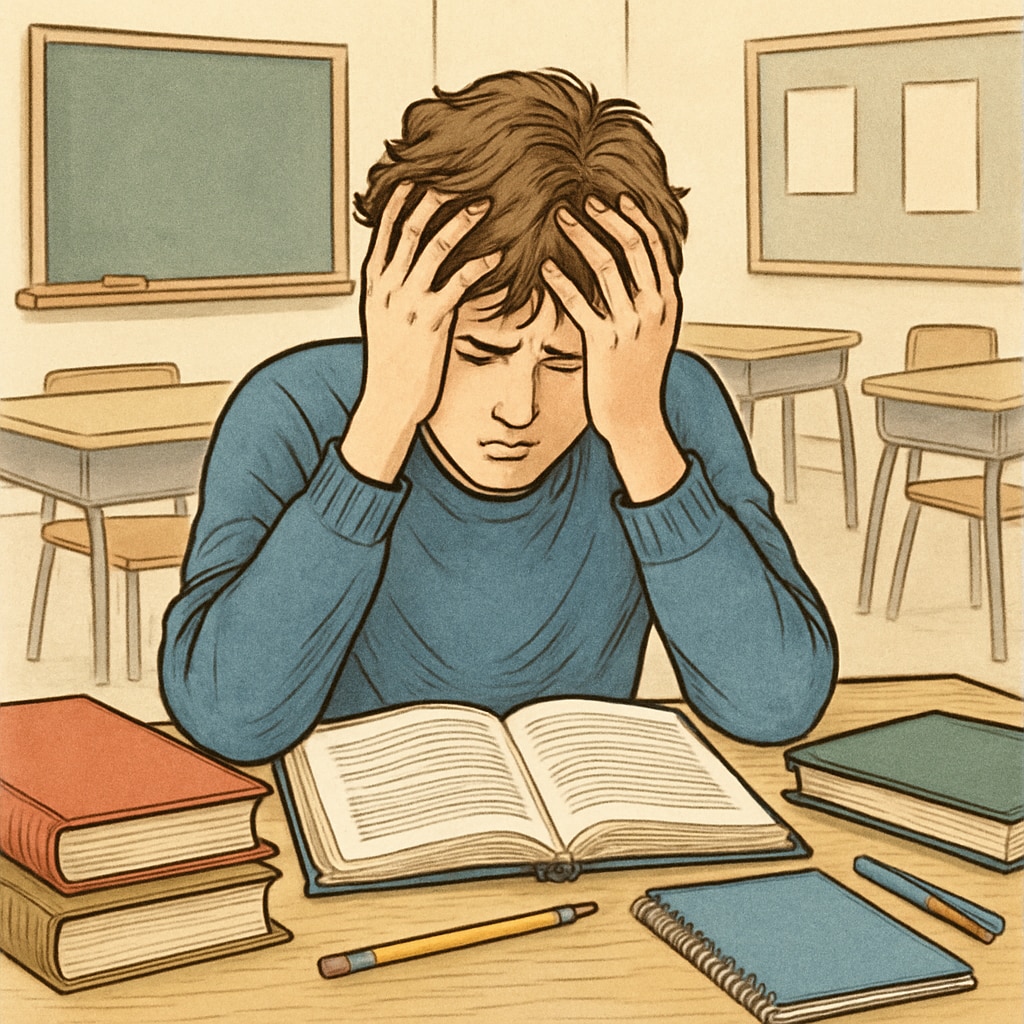 Distressed student in classroom highlighting the impact of discrimination.