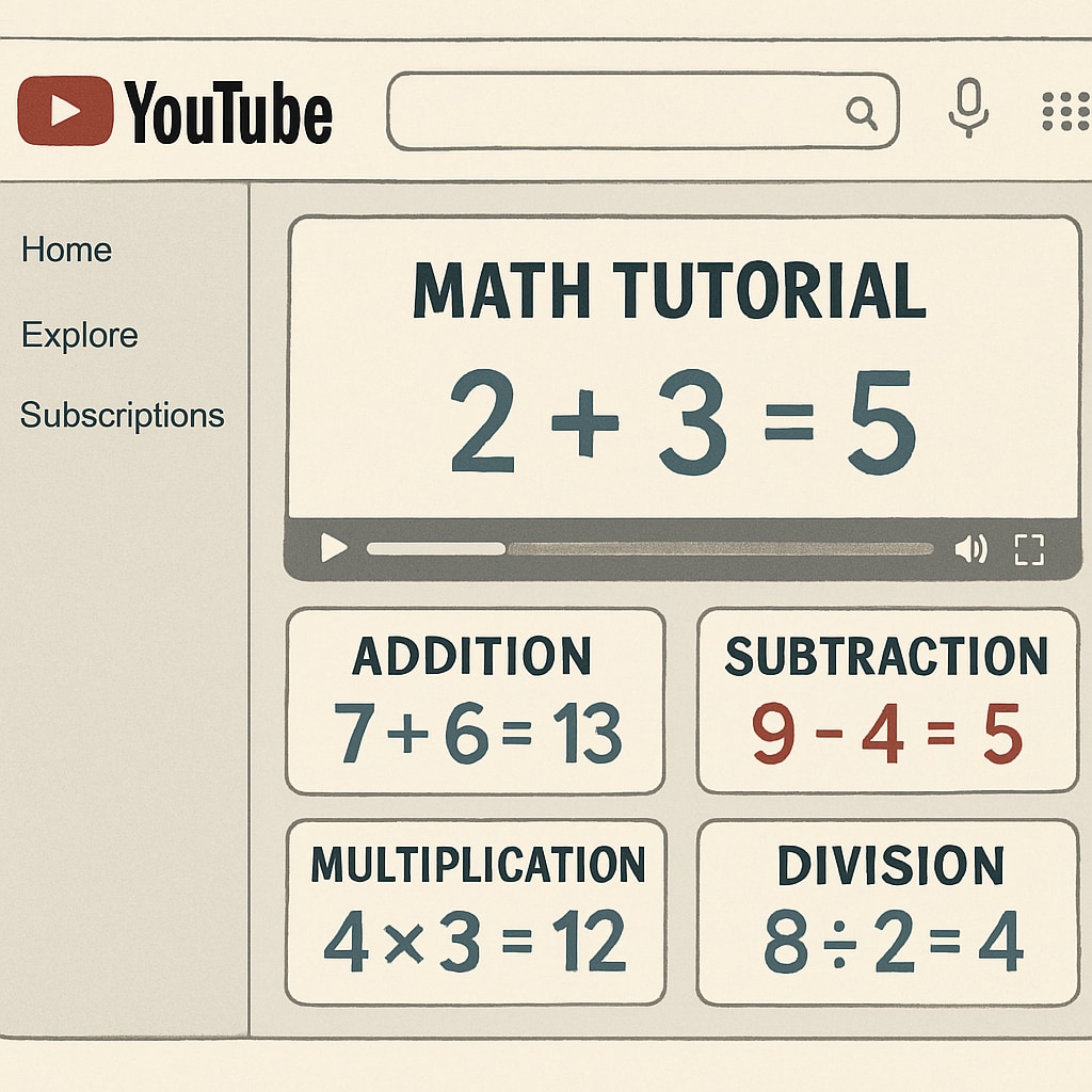 A YouTube interface showing math tutorial videos, with a focus on basic arithmetic concepts. Math tutorial videos on YouTube for campus recruitment preparation.
