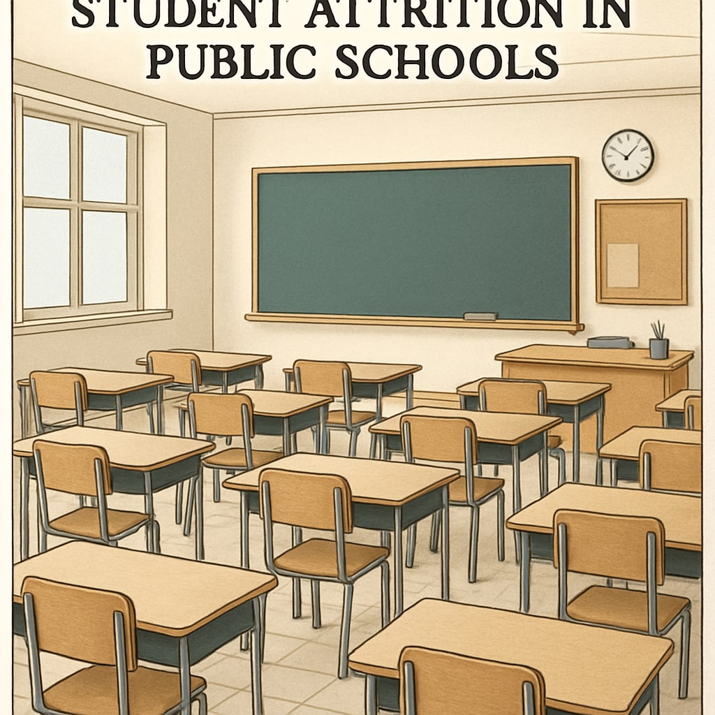 A classroom showing empty desks, symbolizing student attrition in public schools. Empty classroom desks highlighting challenges in public schools due to voucher programs.